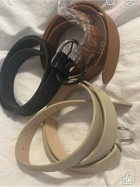 Set of 3 Classic Oval Buckle Belts - Black, Tan, Beige women’s size XL